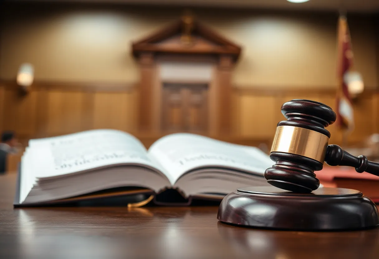 A courtroom symbolizing a legal battle