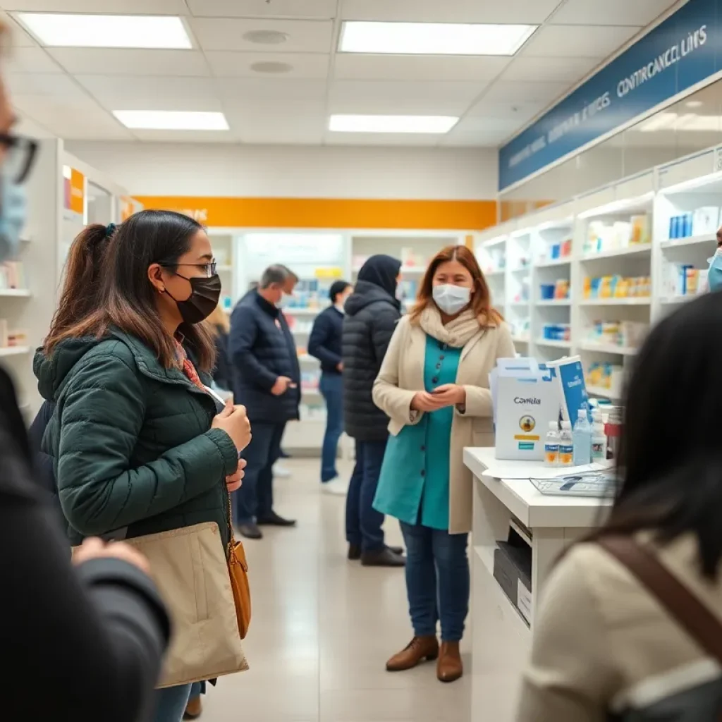 People receiving COVID-19 vaccinations at a pharmacy.