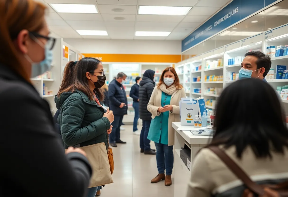 People receiving COVID-19 vaccinations at a pharmacy.