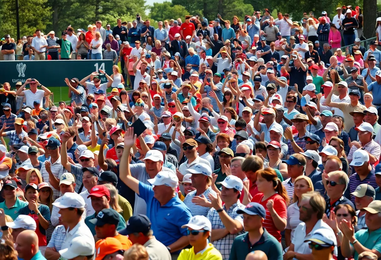 Crowd cheering at a golf tournament during Ryder Cup