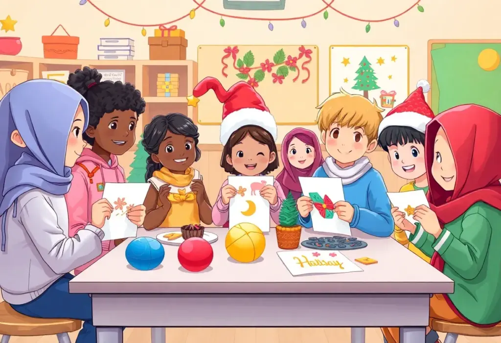 Students in a classroom celebrating diverse holidays