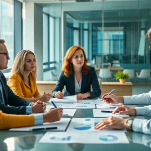Modern office meeting about private-equity investments