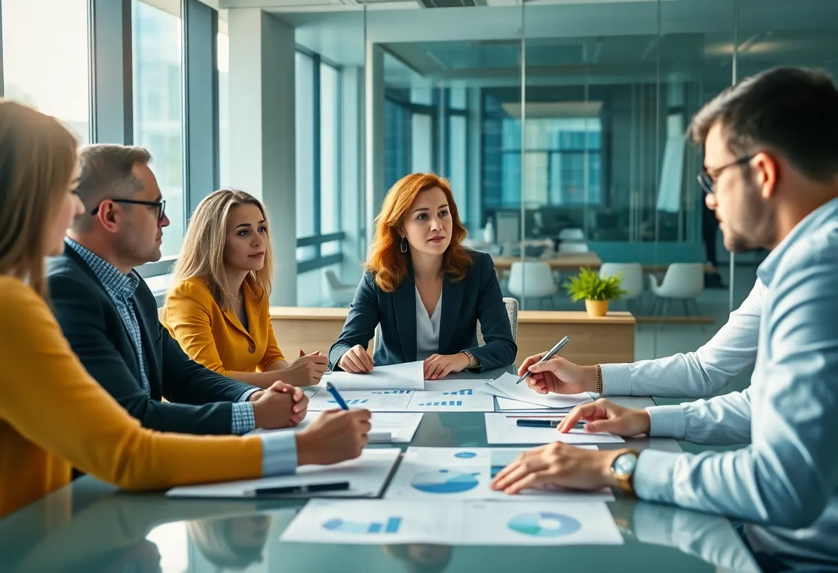 Modern office meeting about private-equity investments