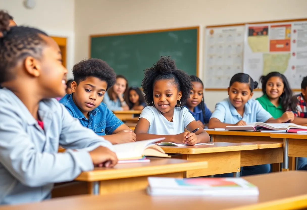 Students in a diverse classroom focused on learning