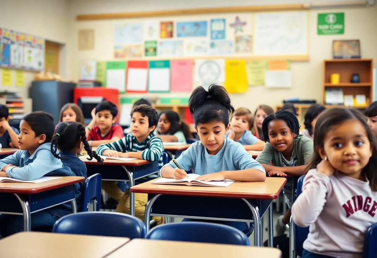 Diverse students in an elementary school classroom in New York City.