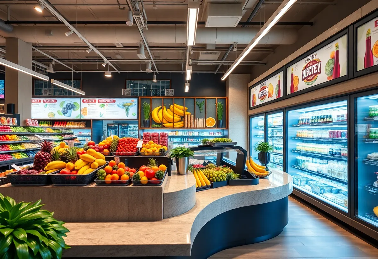 Interior of Erewhon Tonic Bar with smoothies and wellness decor