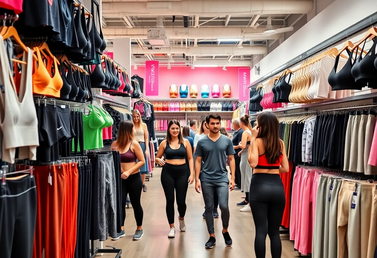 Interior of Fabletics store showcasing activewear products.