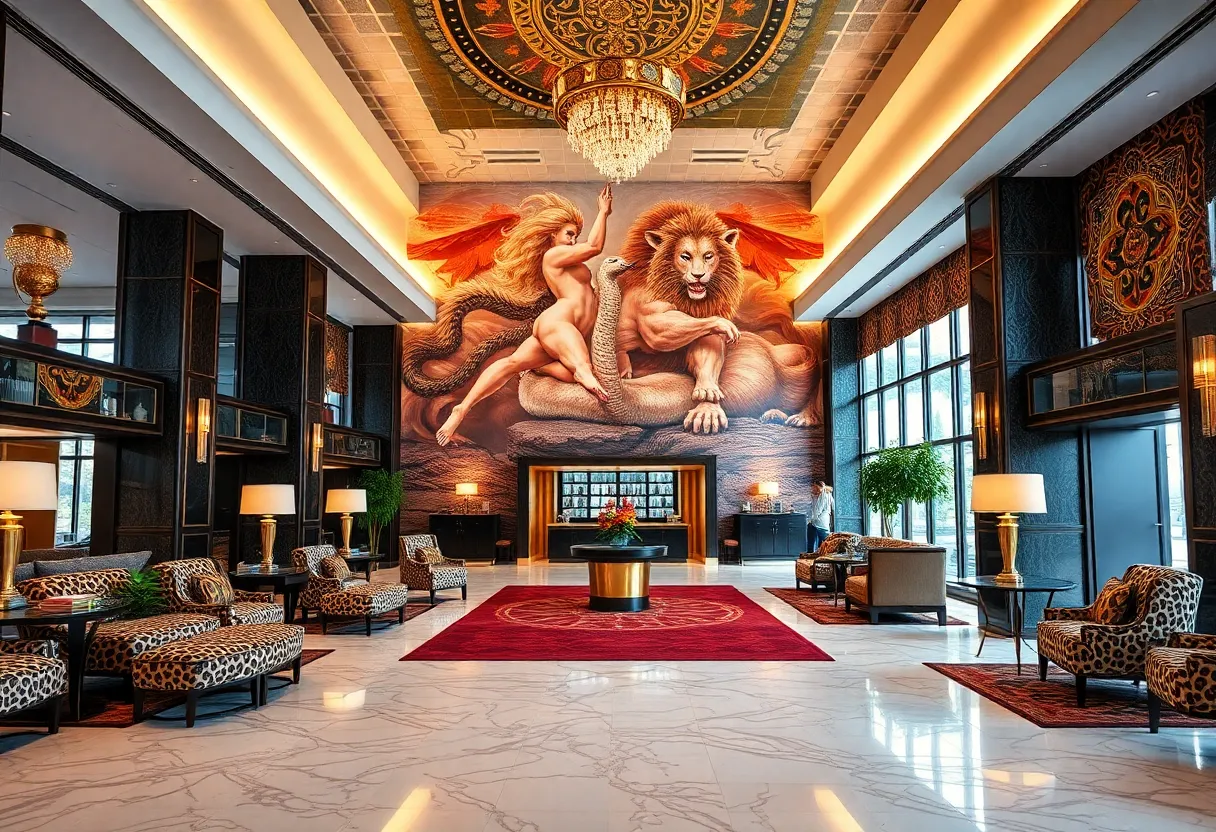 Lobby of Faena New York Hotel showcasing eclectic decor