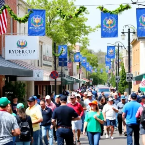 Local street in Farmingdale preparing for Ryder Cup with golf decorations