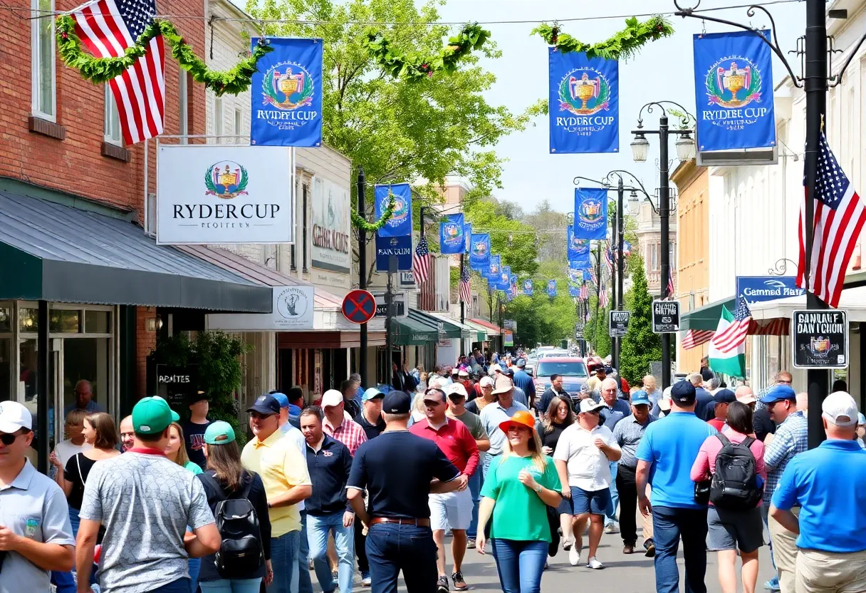 Local street in Farmingdale preparing for Ryder Cup with golf decorations