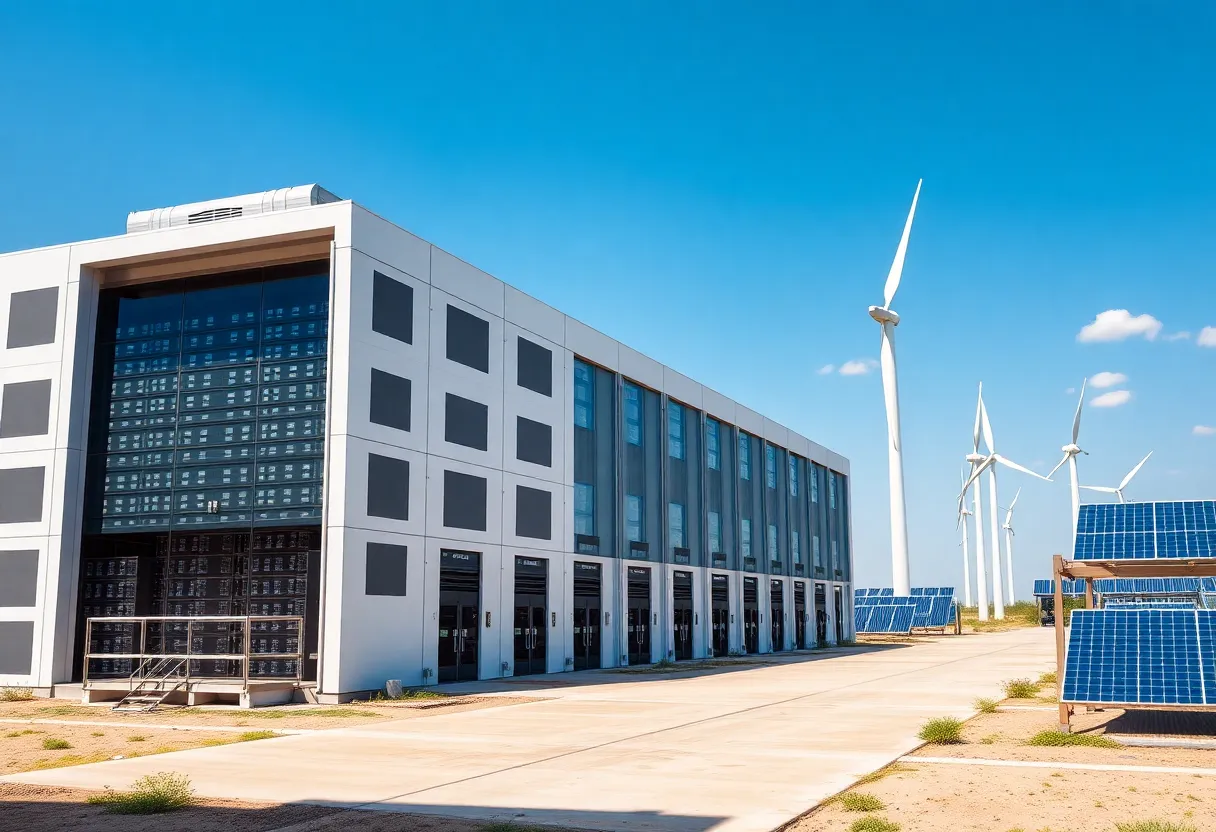 A state-of-the-art AI data center in Texas featuring renewable energy sources.