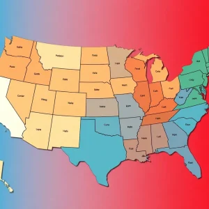Illustration of redrawn political maps representing gerrymandering.