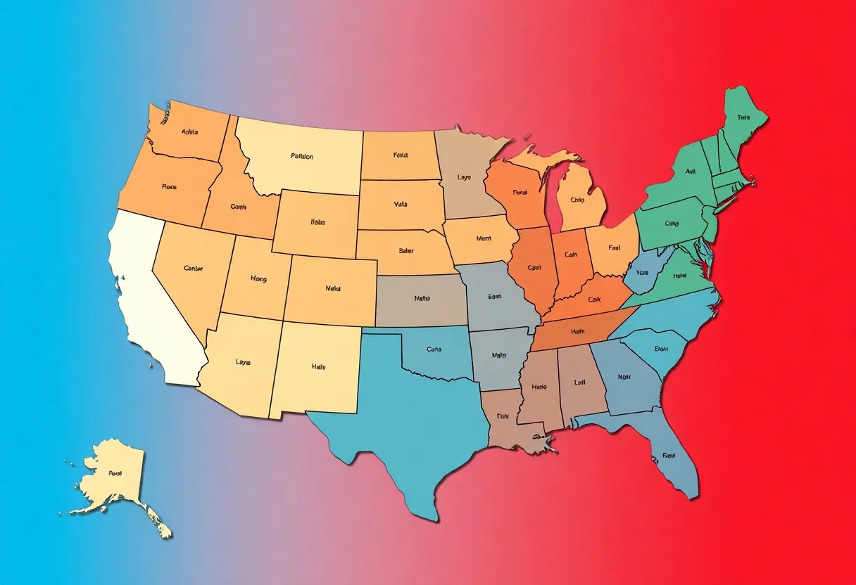 Illustration of redrawn political maps representing gerrymandering.