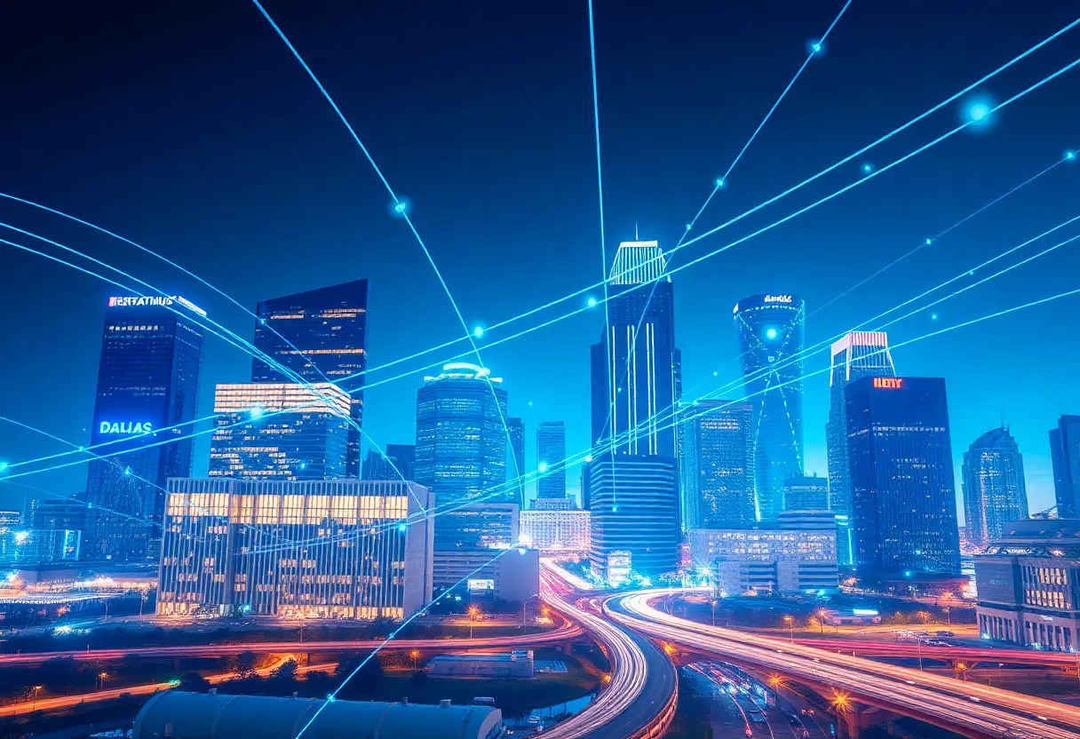 Illustration of Dallas cityscape with fiber networks