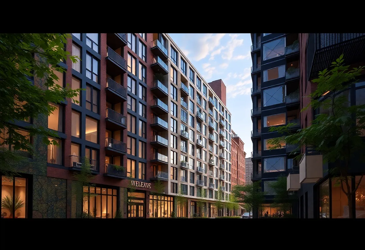 Illustration of new residential buildings in Gowanus with retail space.