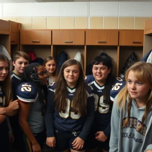 Locker room scenario depicting teamwork and accountability among athletes.