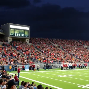Fans enjoying a high school football game at Dallas Stadium.