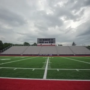 An empty high school football field reflecting safety concerns