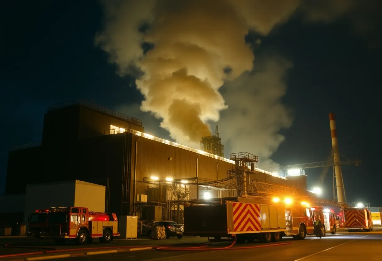 Emergency responders attending to a fire incident at Hindalco's Novelis Plant.