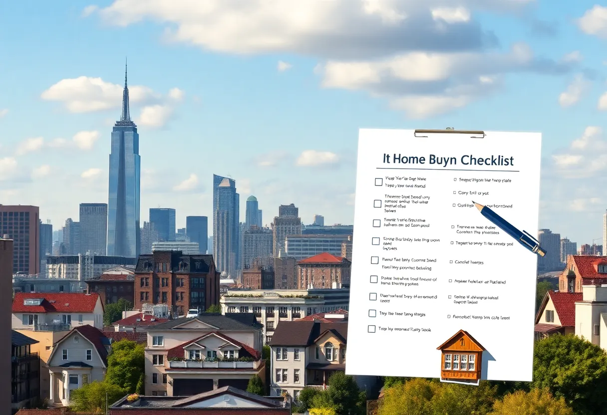 Checklist for buying a home with New York skyline