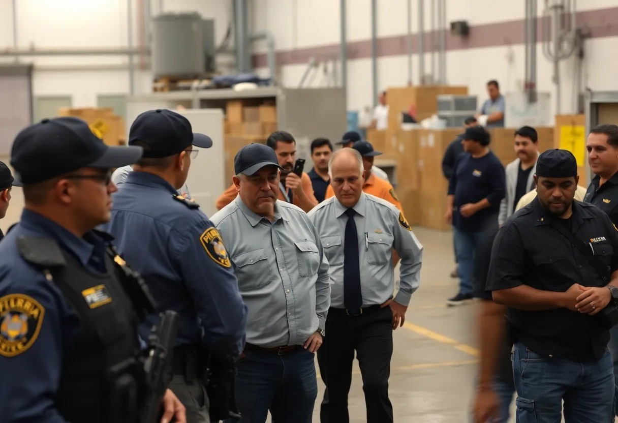 Agents conducting an immigration raid at a manufacturing facility