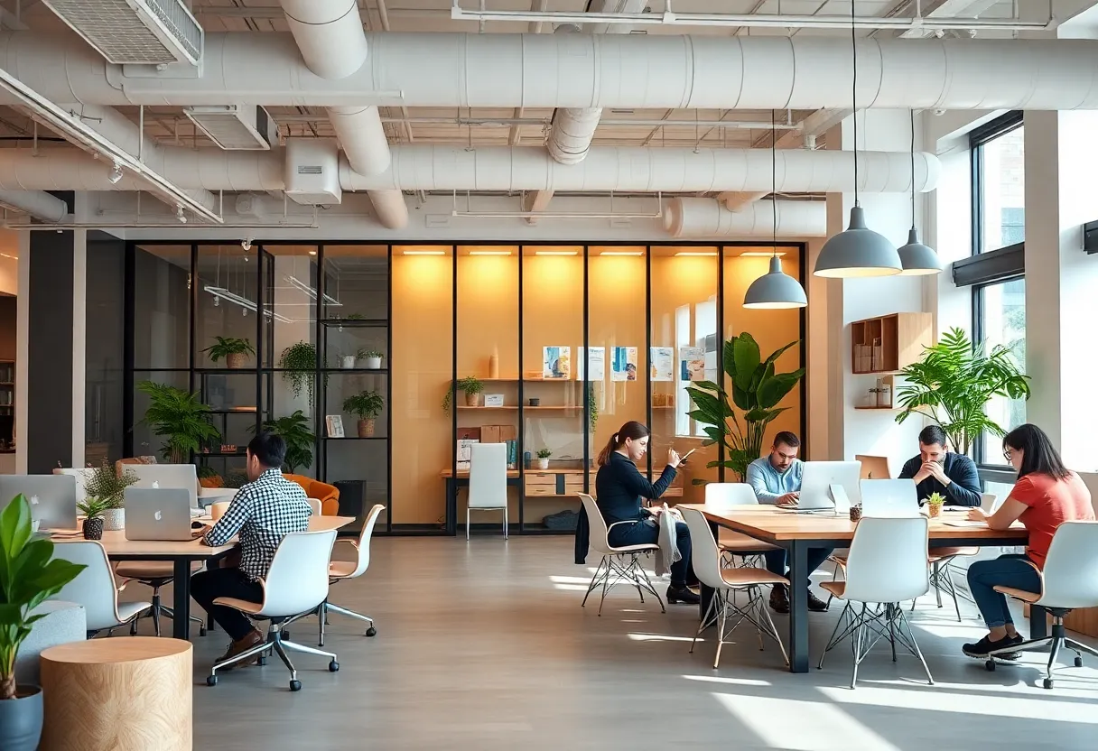 Interior view of the INSPYRE Innovation Hub with entrepreneurs working