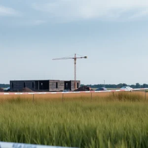 Police tape at a construction site in Lady Lake