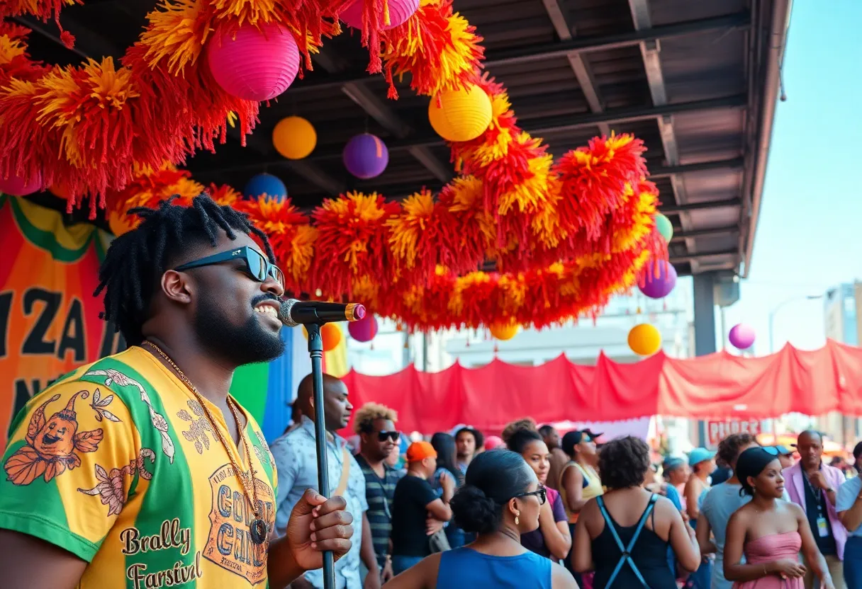 A scene from the LadyLand Festival showcasing performers and attendees enjoying music and festivities in Brooklyn.