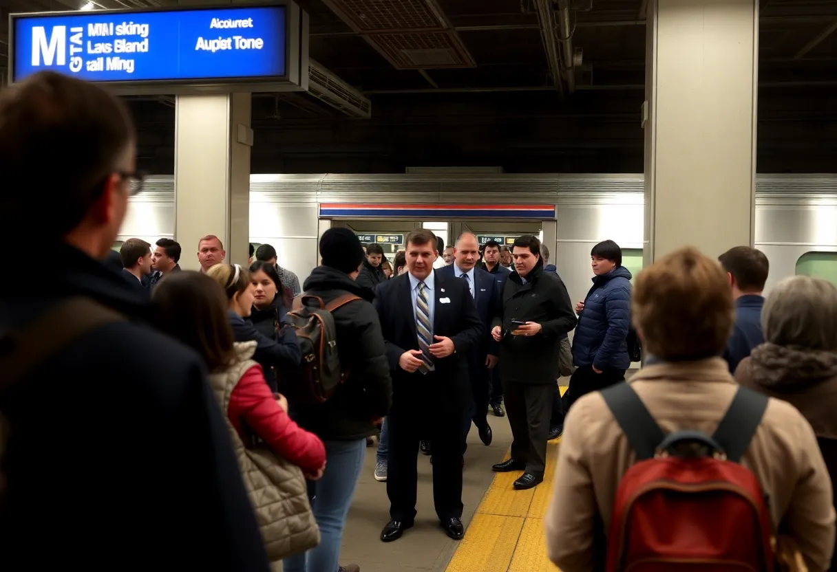 Commuters at an LIRR station amidst discussions of a potential strike.