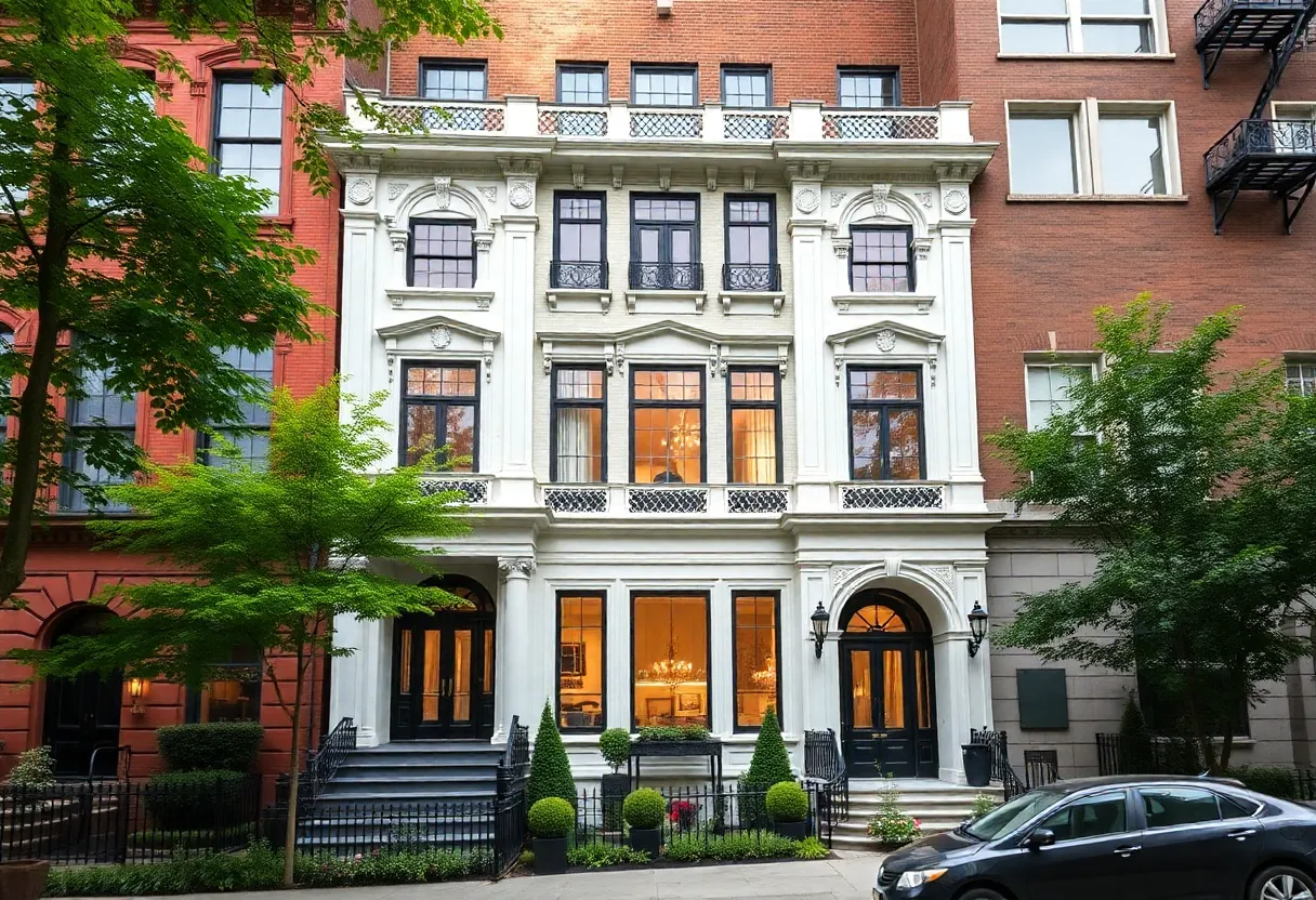 Exterior view of an elegant townhouse in New York City