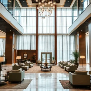 Elegant luxury hotel lobby with modern décor