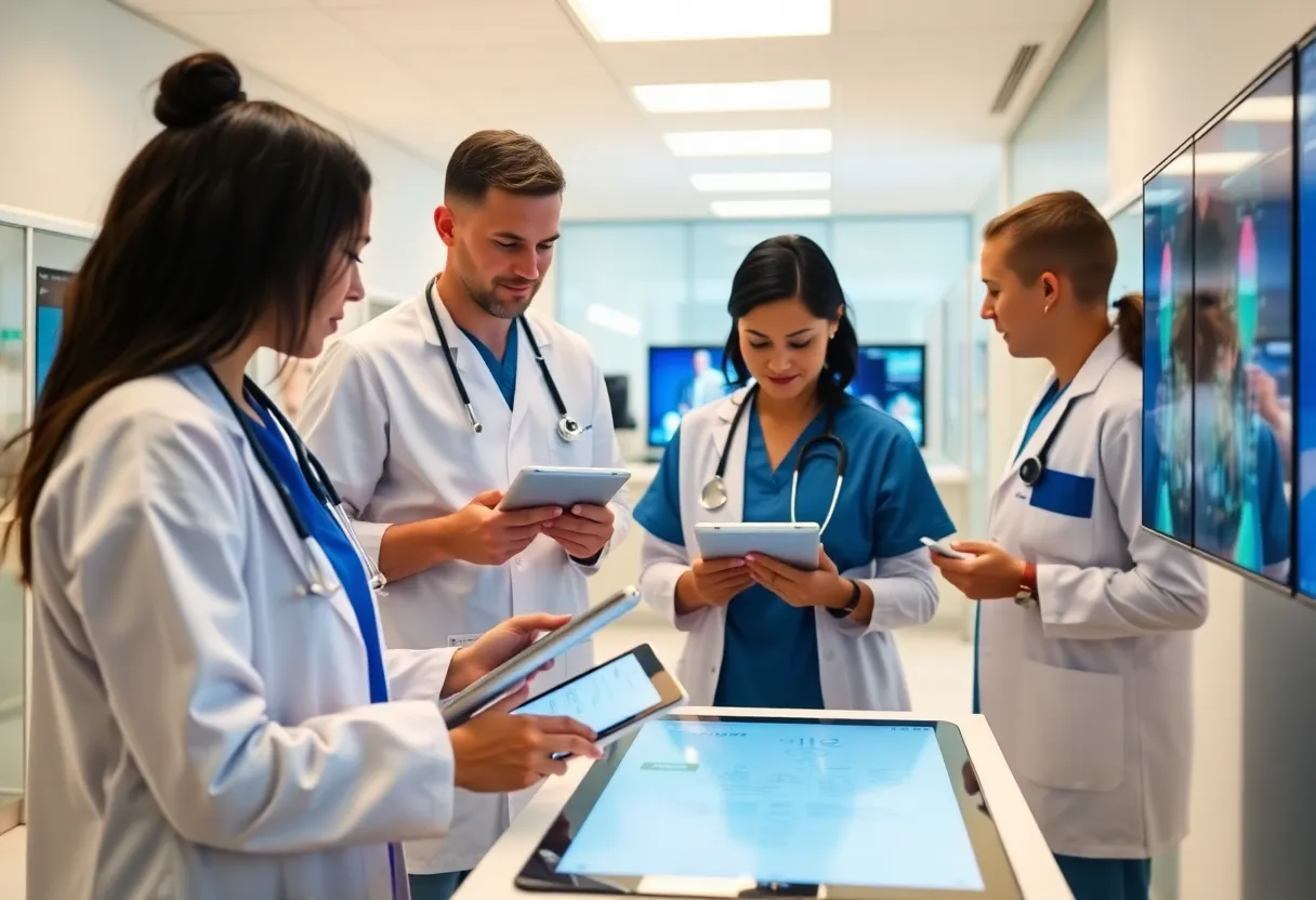 Clinicians using a modern electronic health record system in a healthcare facility