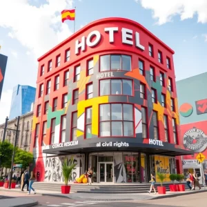 Conceptual image of a hotel and museum representing civil rights.