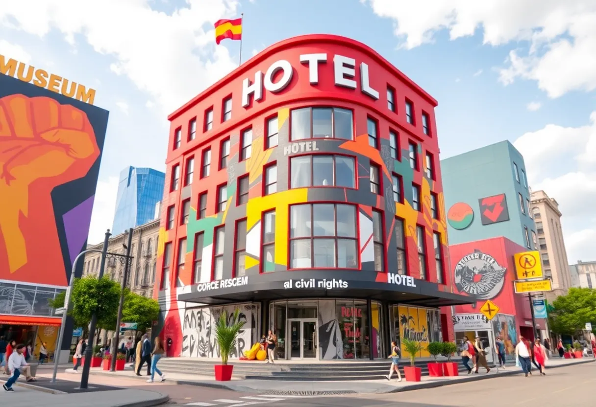 Conceptual image of a hotel and museum representing civil rights.