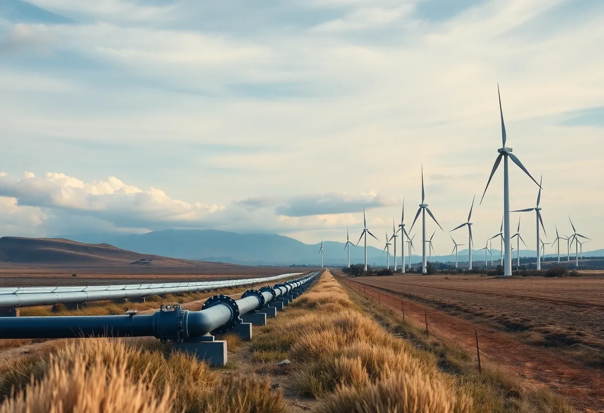 Contrast of natural gas pipelines and wind turbines