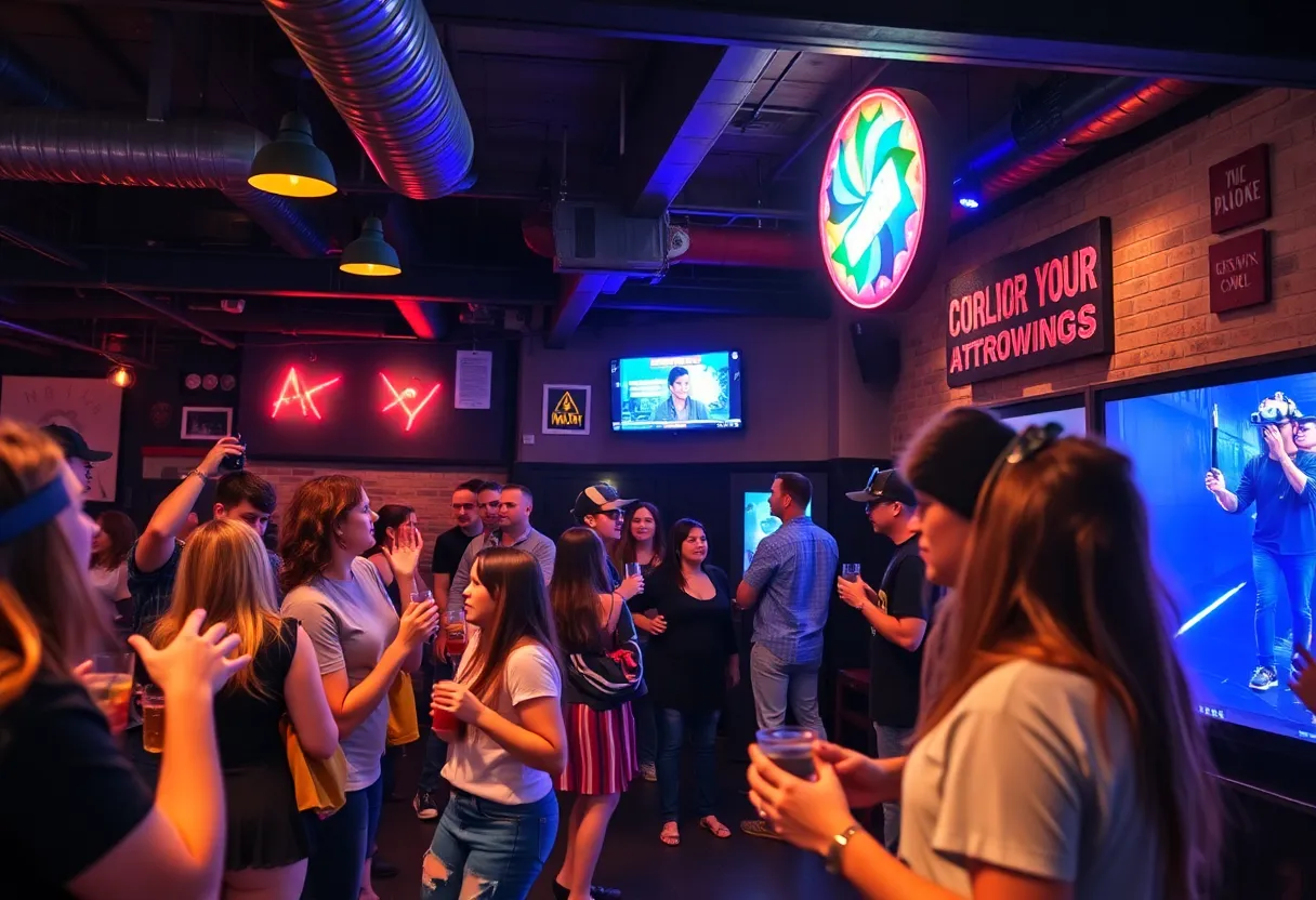 Recreational venue with patrons enjoying drinks and activities
