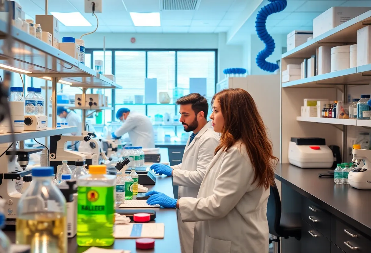 Researchers in a New York biotech lab conducting innovative research.