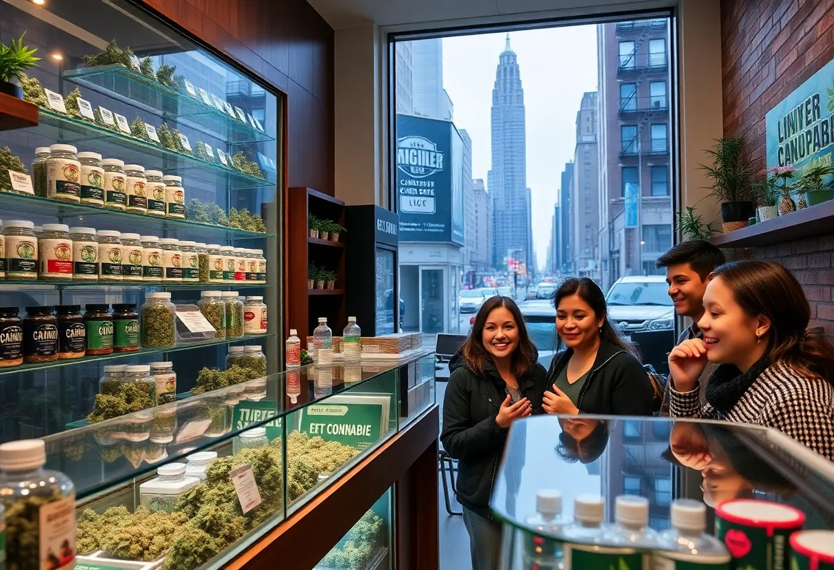 Cannabis products displayed in a New York City dispensary