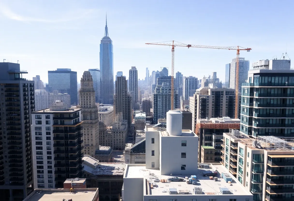 Skyline of New York City with new apartment buildings under construction