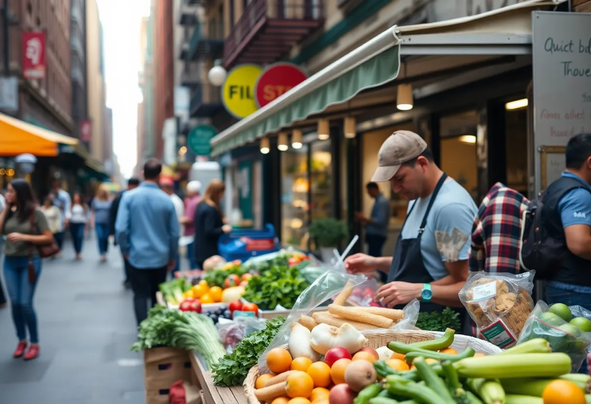 Urban scene showcasing food innovation and sustainable practices in New York City.