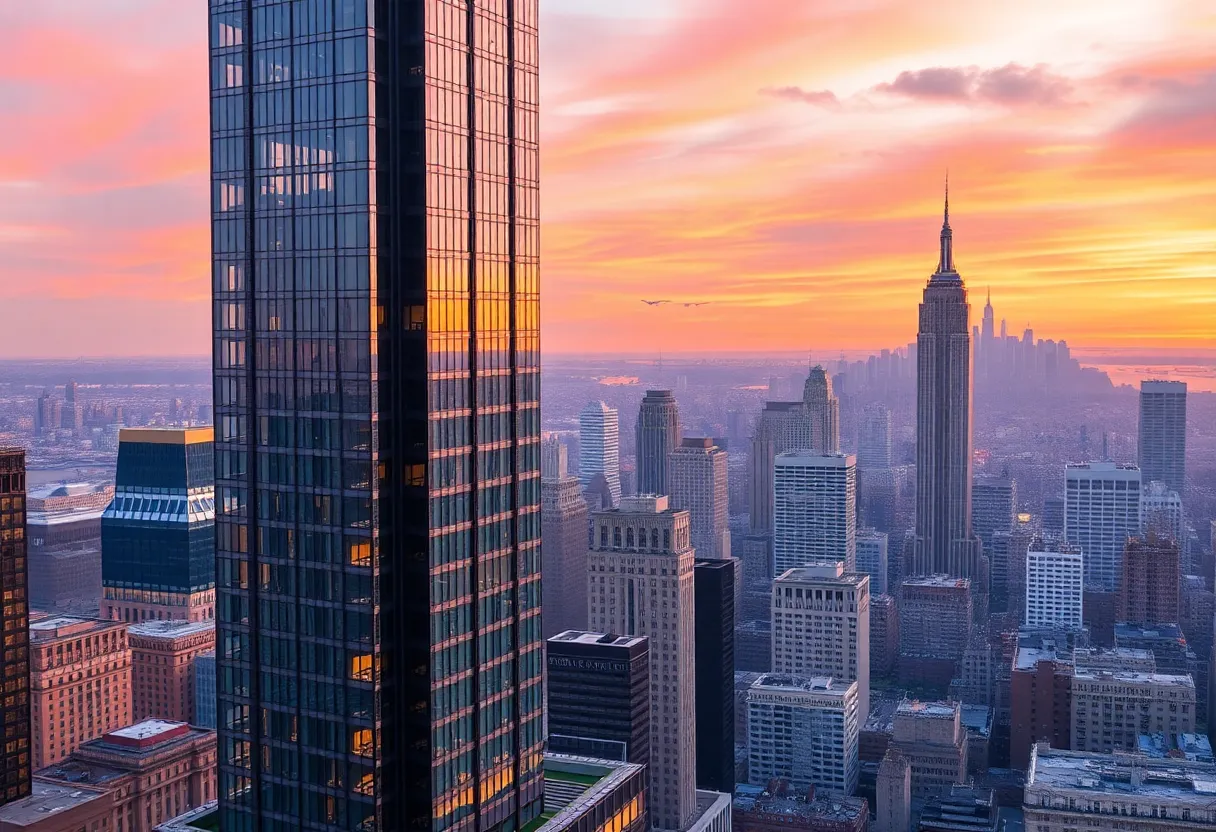 A towering dual-brand hotel in New York City skyline