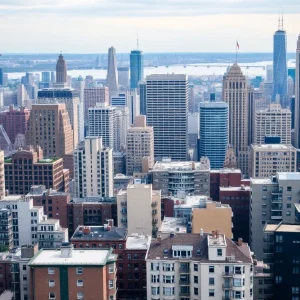 Skyline of New York City with modern buildings and traditional architecture