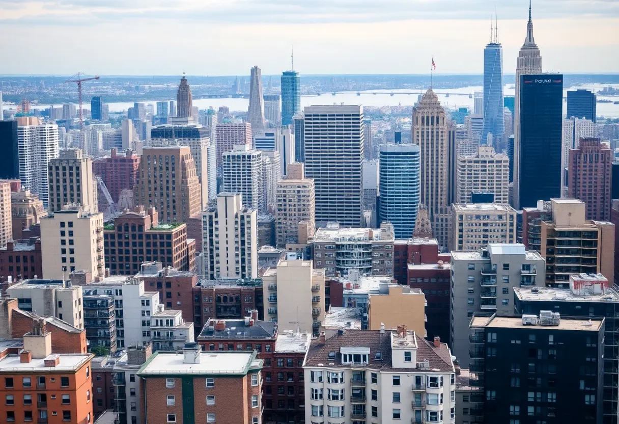 Skyline of New York City with modern buildings and traditional architecture