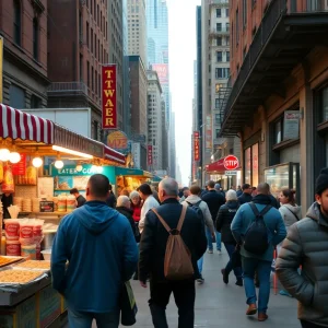Street vendors in New York City selling various items.