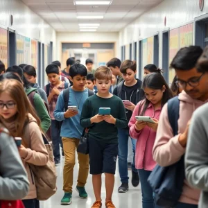 Students in a classroom without electronic devices engaged in learning