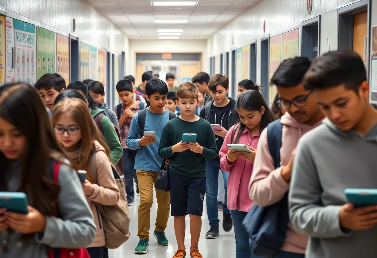 Students in a classroom without electronic devices engaged in learning