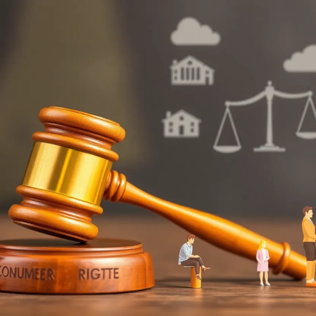 Illustration of consumer rights protection and law enforcement.