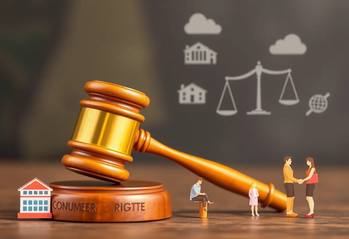 Illustration of consumer rights protection and law enforcement.