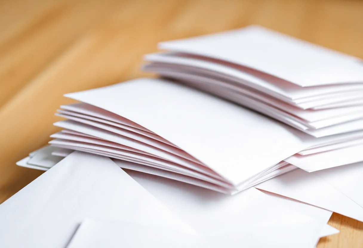 Mail envelopes representing New York state's inflation refund checks.