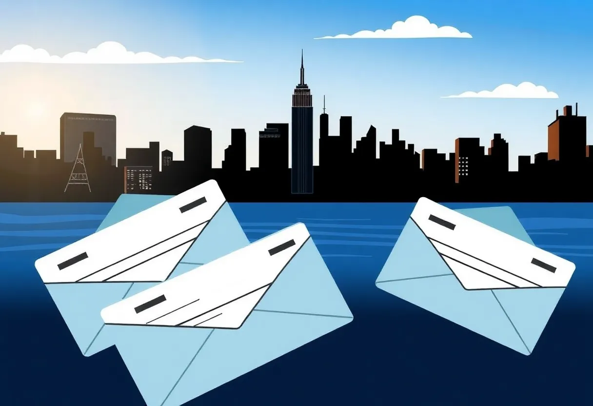 Illustration of inflation refund checks being distributed in New York.